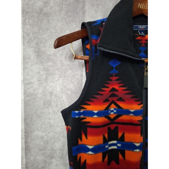 Vtg Chaps Denim Ralph Lauren Axtec Fleece Vest Womens Medium Southwestern Zip - Picture 6 of 10
